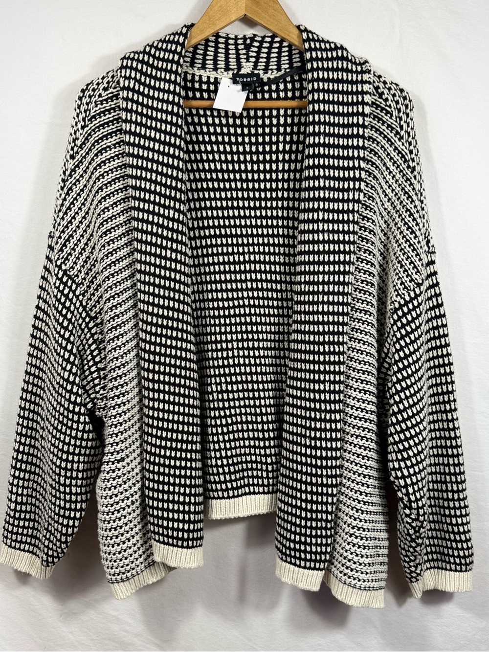 Torrid Long-Sleeve Open-Front Cardigan in Black White Sweater Combo